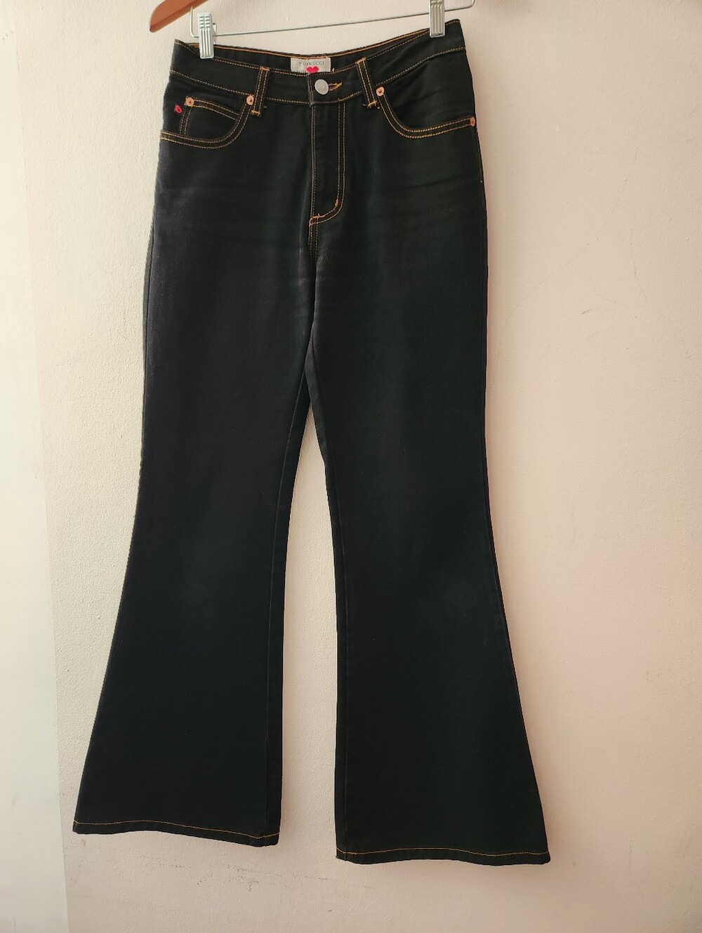 Vintage Fiorucci Black Flare Jeans Made in USA 100% Cotton Rigid Waist 28